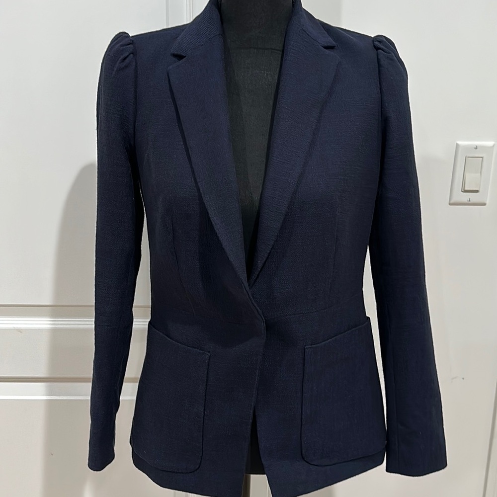 Rebecca Taylor size 0 navy cotton fitted blazer